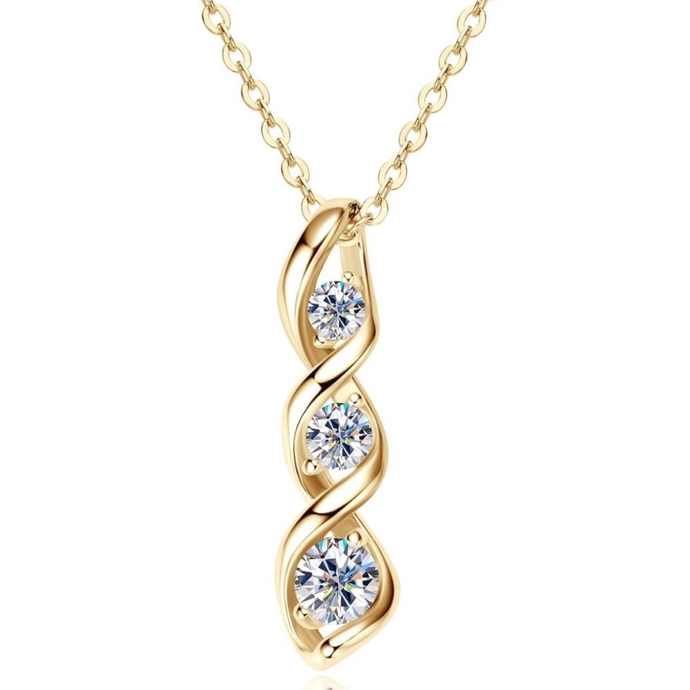 14k Diamond 3 Stone Past Present Future Neckkace